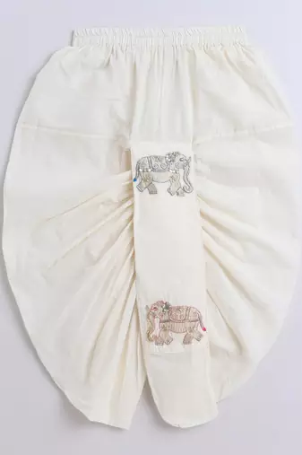 White cotton printed kurta and dhoti for boys