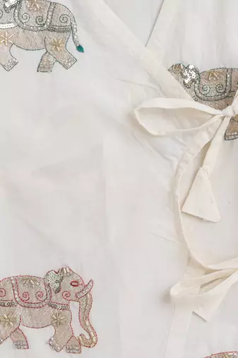 White cotton printed kurta and dhoti for boys