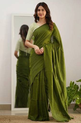 Tissue Cotton Handloom Saree With Printed Unstitched Blouse Piece