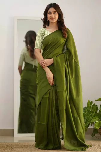 Trendmalls Tissue Cotton Handloom Saree With Printed Unstitched Blouse Piece