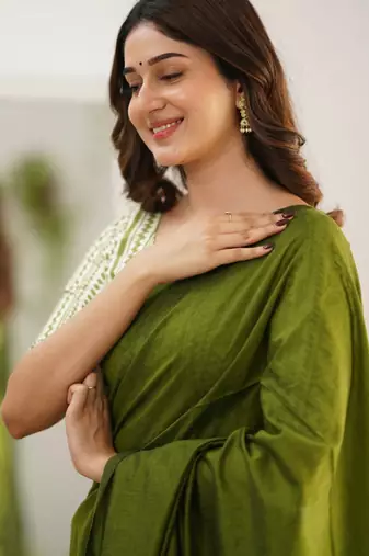 Trendmalls Tissue Cotton Handloom Saree With Printed Unstitched Blouse Piece