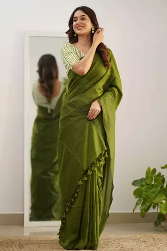 Trendmalls Tissue Cotton Handloom Saree With Printed Unstitched Blouse Piece