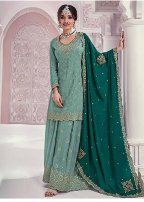 pastel green embroidered palazzo suit  1