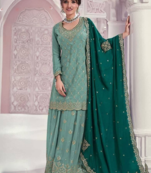 pastel green embroidered palazzo suit 