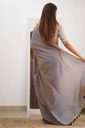 Tissue Cotton Handloom Saree With Printed Unstitched Blouse Piece