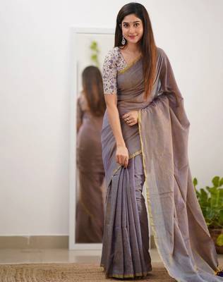 Tissue Cotton Handloom Saree With Printed Unstitched Blouse Piece 3