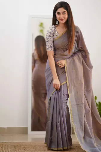 Tissue Cotton Handloom Saree With Printed Unstitched Blouse Piece