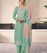 light green embroidered suit with organza dupatta