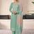 Elegant mint green embroidered cotton suit with pastel ombre organza dupatta