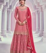 pink embroidered palazzo suit 