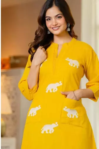 Women Ethnic Embroidery  Cotton Kurta with Trouser