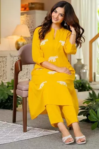 Women Ethnic Embroidery  Cotton Kurta with Trouser