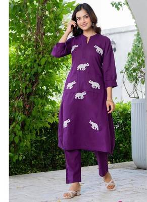 Women Ethnic Embroidery  Cotton Kurta with Trouser 1