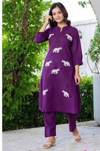 Women Ethnic Embroidery Pure Cotton Kurta with Trouser