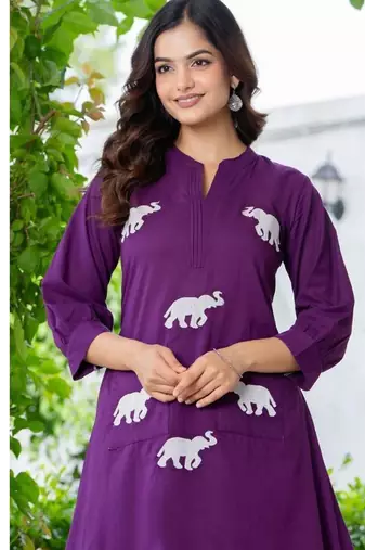 Women Ethnic Embroidery  Cotton Kurta with Trouser