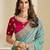 Sea green embroidery and glitter cords fendi fabric saree with embroidered silk blouse fabric