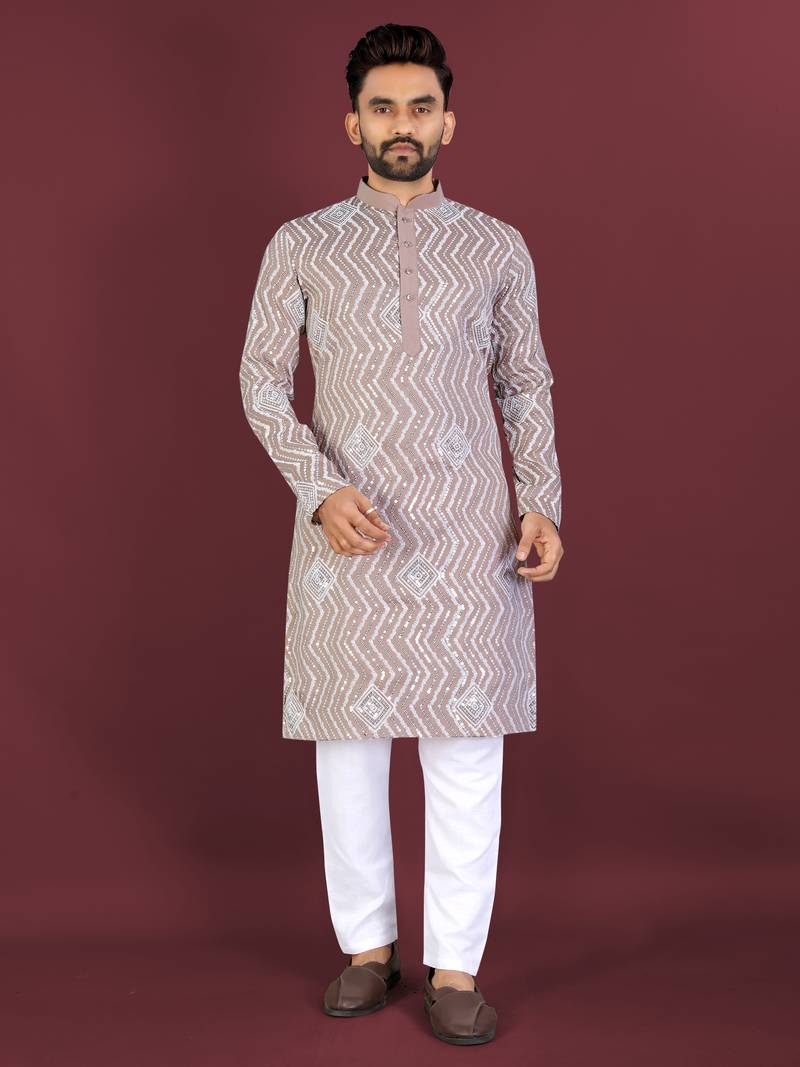 Unique embroidery cotton kurta for men's