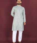 Unique embroidery cotton kurta for men's