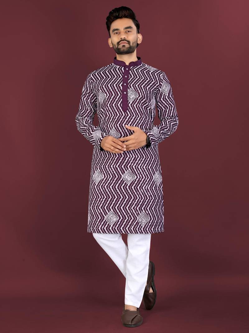 Unique embroidery cotton kurta for men's