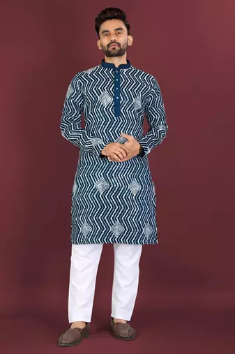 Unique embroidery cotton kurta for men's