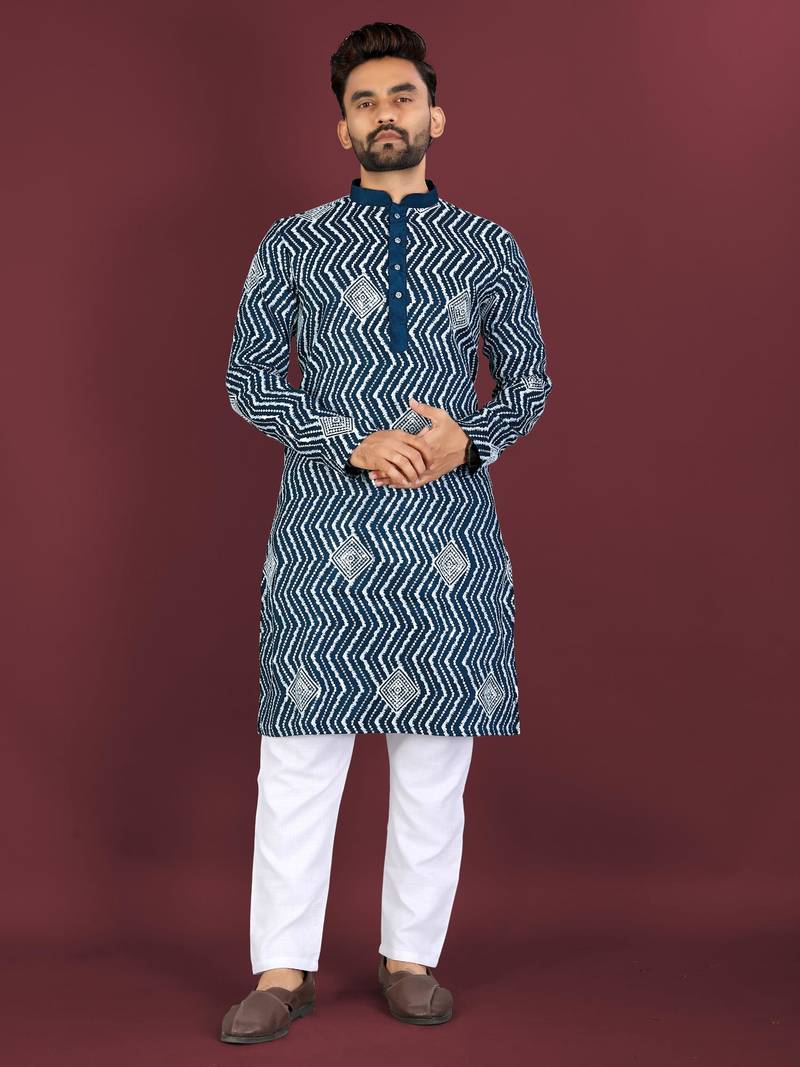 Unique embroidery cotton kurta for men's