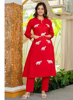  Women Ethnic Embroidery  Cotton Kurta with Trouser 1