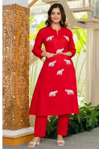 Aaysa Women Ethnic Embroidery Pure Cotton Kurta with Trouser