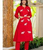  Women Ethnic Embroidery Pure Cotton Kurta with Trouser
