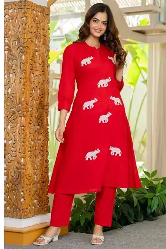  Women Ethnic Embroidery  Cotton Kurta with Trouser