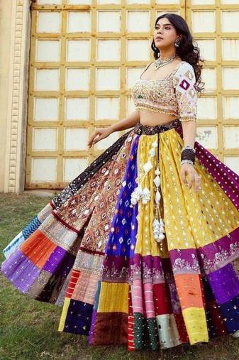 Vibrant Multicolor Patchwork Lehenga with Intricate Embroidery and Mirror Work