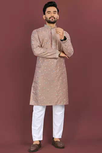 Designer embroidery flower work soft cotton kurta pyjama for men's