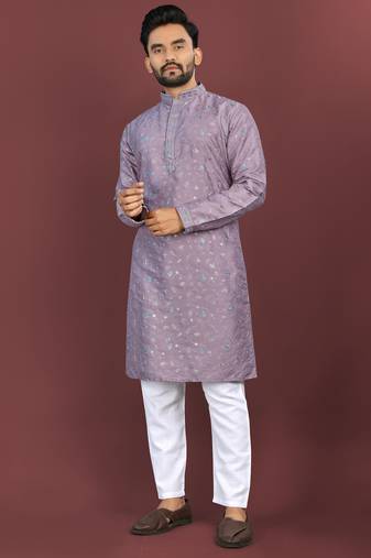 Designer embroidery flower work soft cotton kurta pyjama for men's
