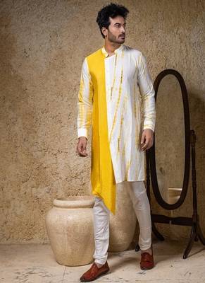 White plain cotton silk kurta pajama 1