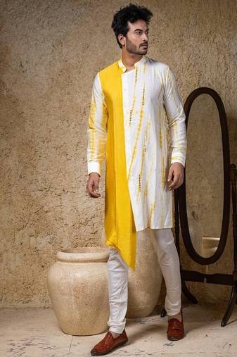 White plain cotton silk kurta pajama