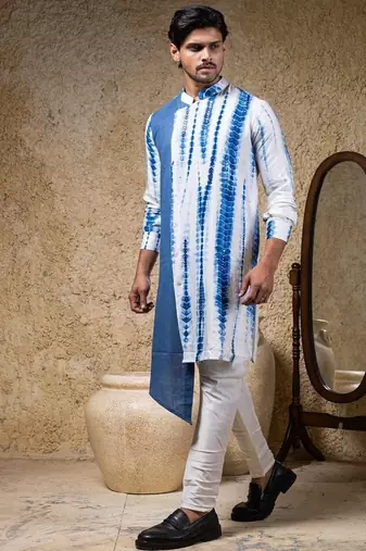 Blue plain cotton silk kurta pajama