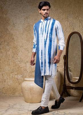 Blue plain cotton silk kurta pajama 4