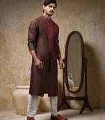 Brown embroidered cotton silk kurta pajama
