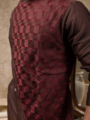 Brown embroidered cotton silk kurta pajama 4