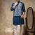 Blue embroidered cotton silk nehru jacket set