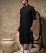 Black embroidered cotton silk kurta pajama