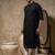 Black embroidered cotton silk kurta pajama