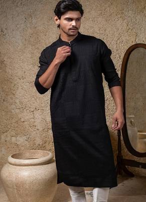Black embroidered cotton silk kurta pajama 3