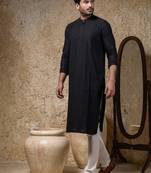 Black embroidered cotton silk kurta pajama