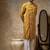 Yellow printed linen kurta pajama