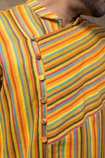 Yellow printed linen kurta pajama