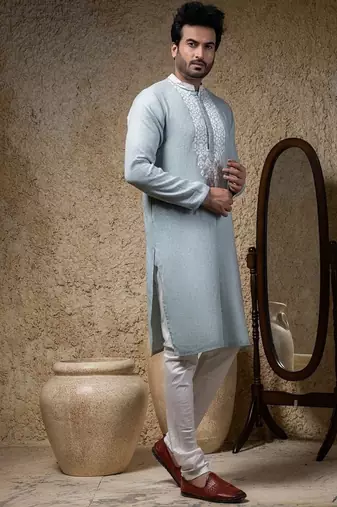 Blue embroidered cotton kurta pajama