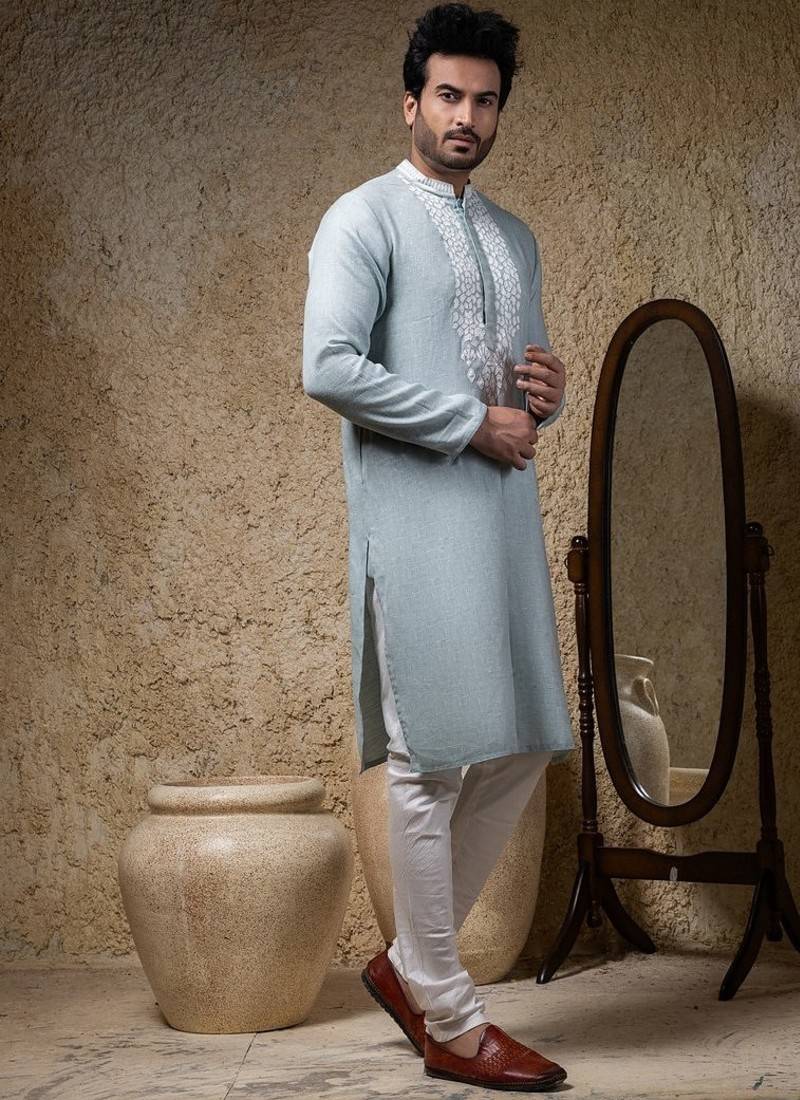 Blue embroidered cotton kurta pajama