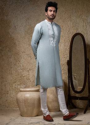 Blue embroidered cotton kurta pajama 2