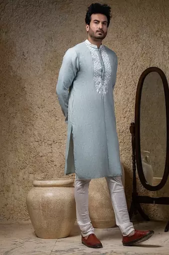 Blue embroidered cotton kurta pajama