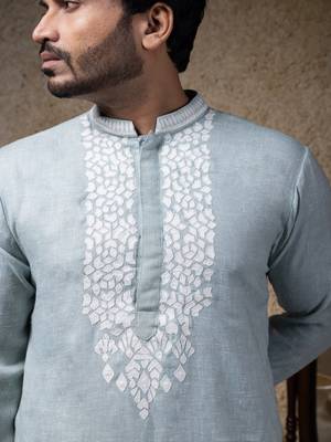 Blue embroidered cotton kurta pajama 3